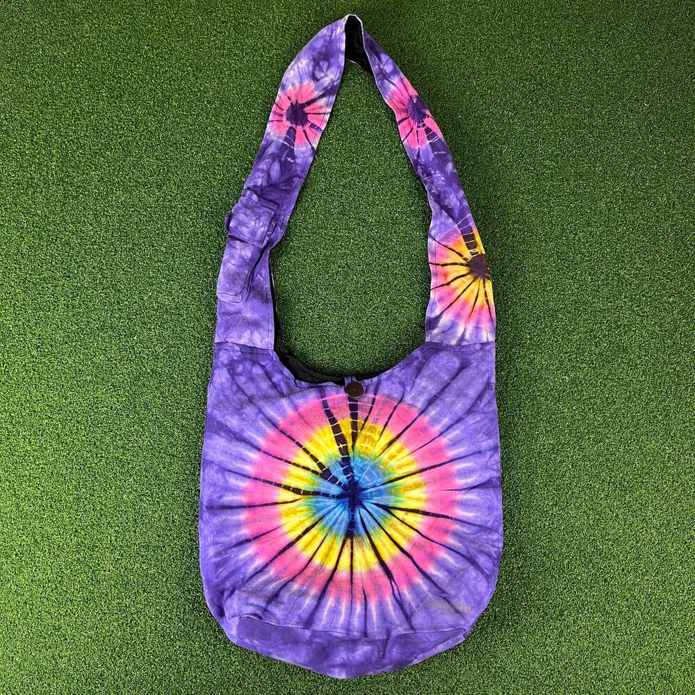 Kathmandu Imports Boho Tie Dye Purple Starburst Tote Bag Hippie Purse